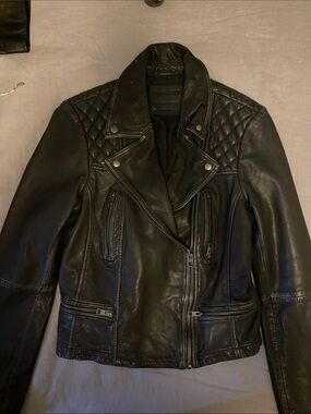 All Saints Black Quilted Leather Moto Jacket